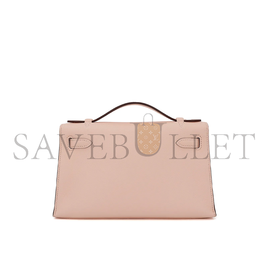 HERMES KELLY POCHETTE ROSE EGLANTINE SWIFT (22*14*7cm) 